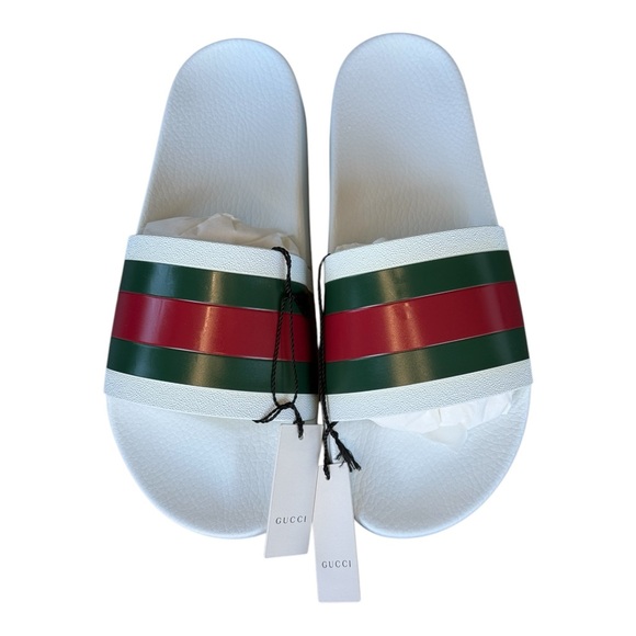 NWB Gucci slides men great white - red - green web stripes various sizes - Picture 2 of 15
